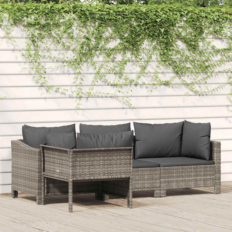 Set Mobilier De Grădină Cu Perne, 4 Piese, Gri, Poliratan