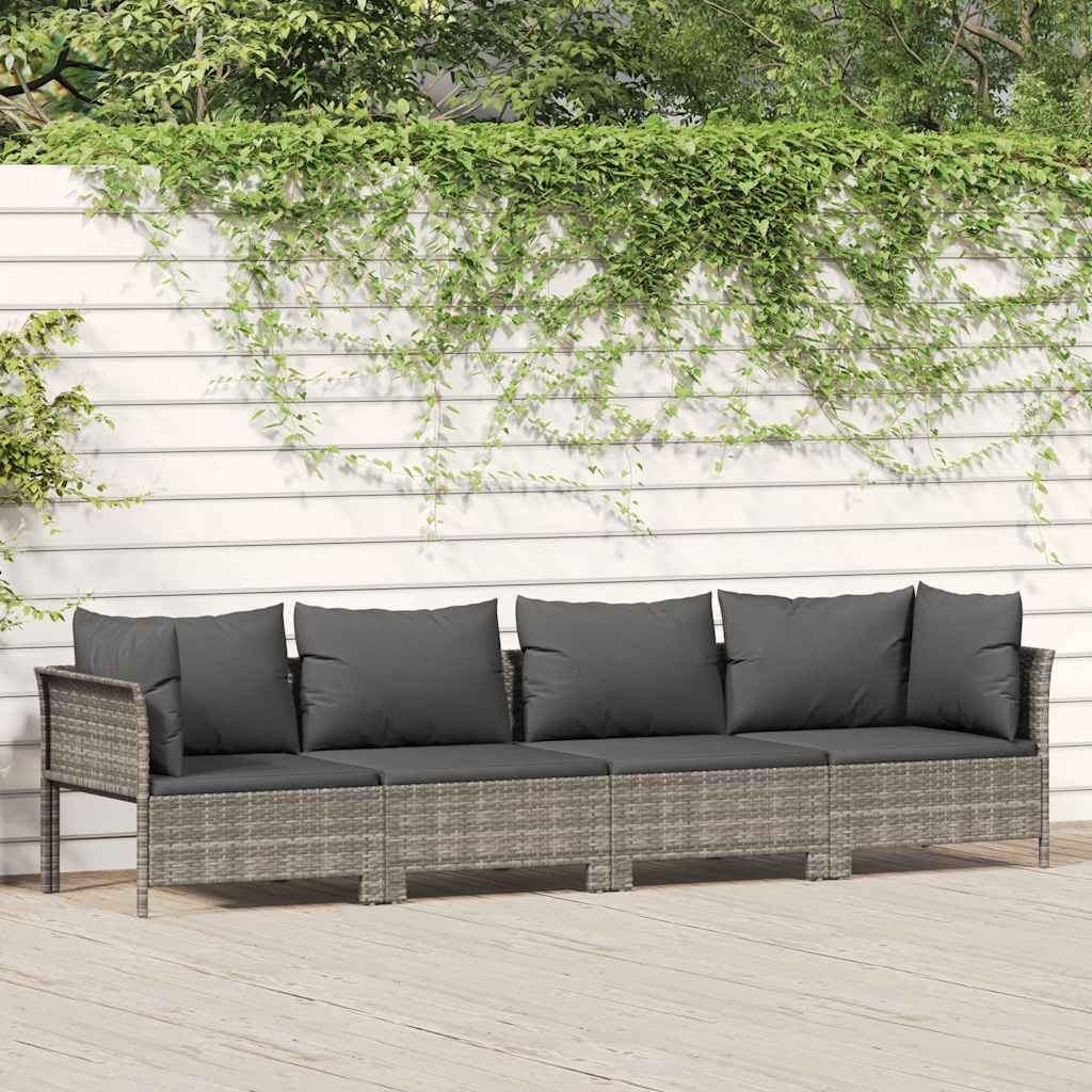 Set Mobilier De Grădină Cu Perne, 4 Piese, Gri, Poliratan