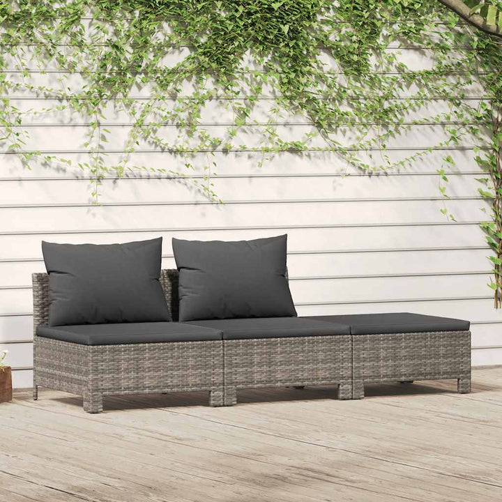 Set Mobilier De Grădină Cu Perne, 4 Piese, Gri, Poliratan