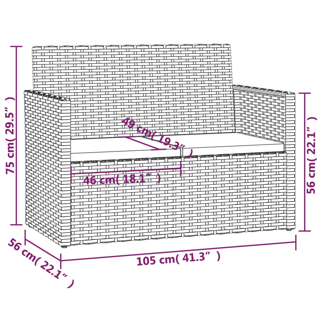 Bancă De Grădină Cu Perne, , 105 Cm, Poliratan