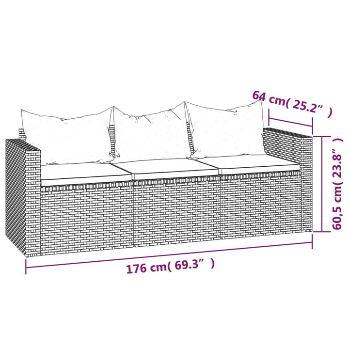 Set Mobilier De Grădină Cu Perne, 3 Piese, , Poliratan