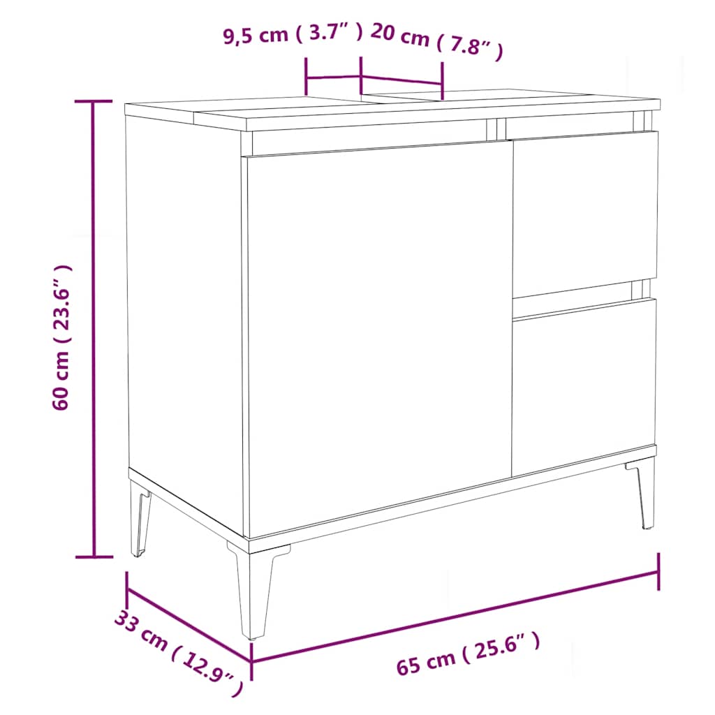 Dulap De Baie, Alb Extralucios, 65X33X60 Cm, Lemn Prelucrat
