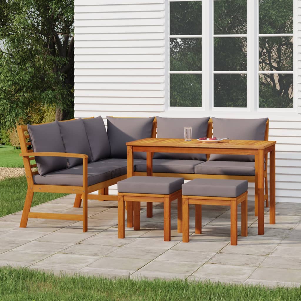 Set Mobilier De Grădină Cu Perne, 9 Piese, Lemn Masiv De Acacia