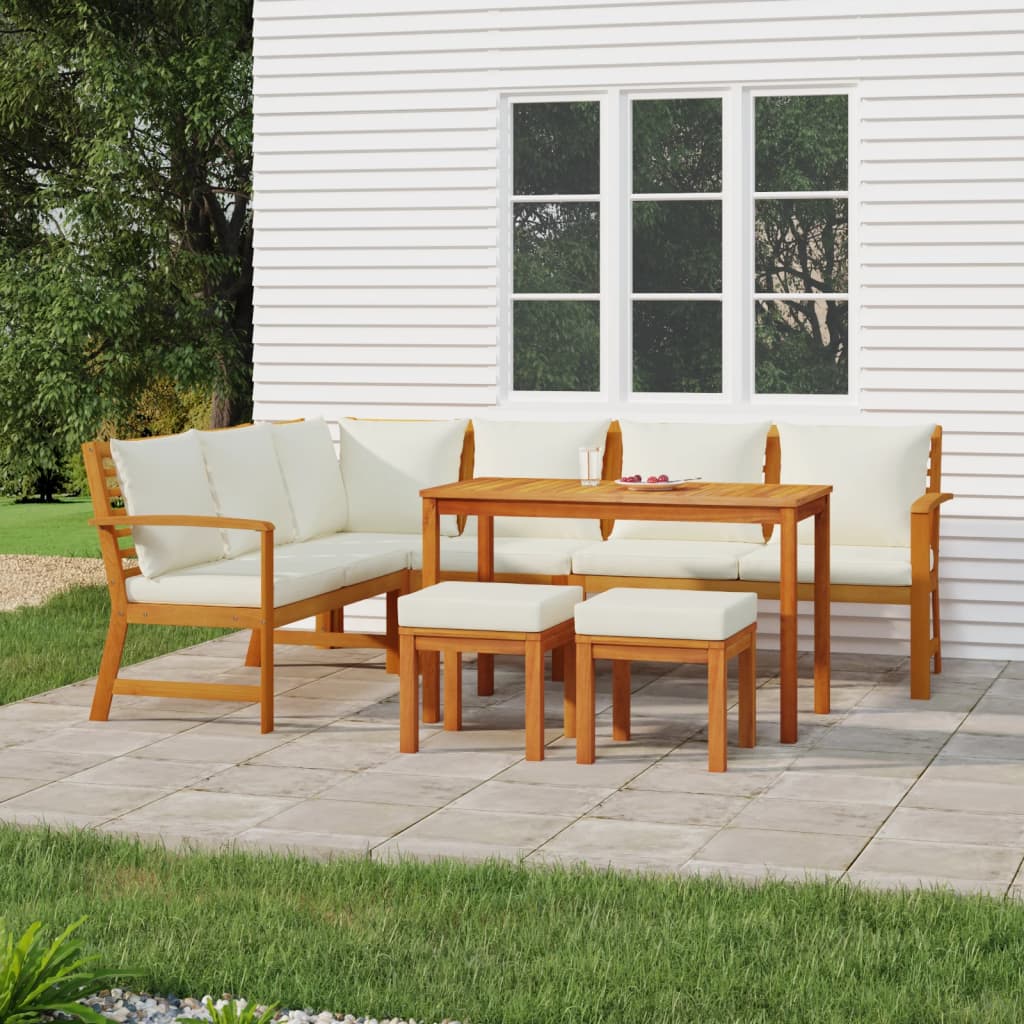 Set Mobilier De Grădină Cu Perne, 9 Piese, Lemn Masiv De Acacia
