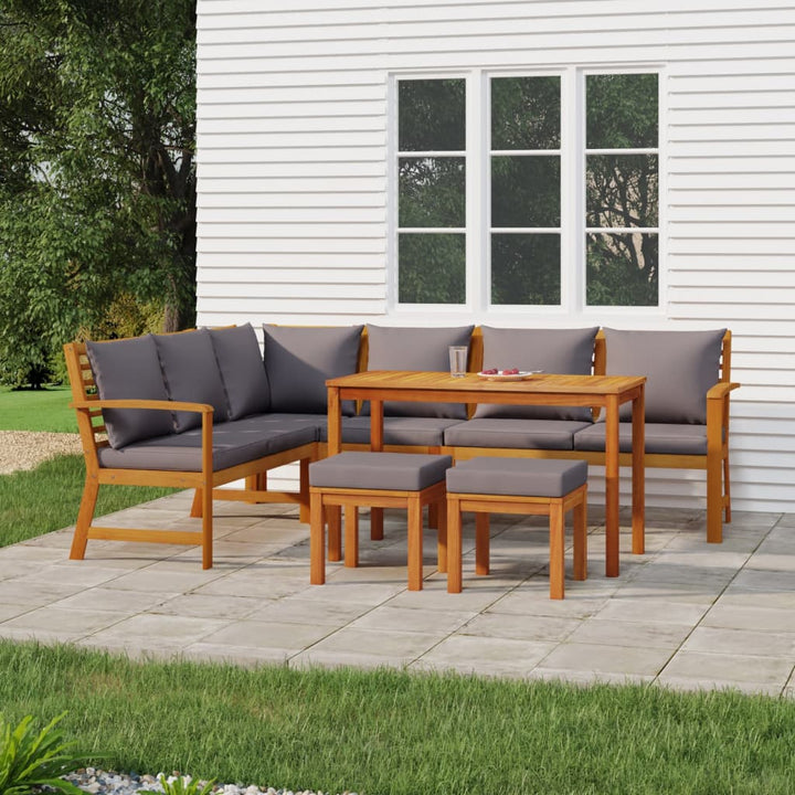 Set Mobilier De Grădină Cu Perne, 9 Piese, Lemn Masiv De Acacia