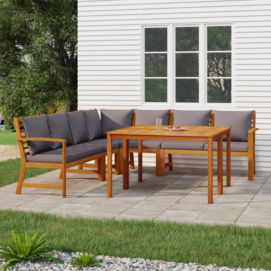 Set Mobilier De Grădină Cu Perne, 9 Piese, Lemn Masiv De Acacia