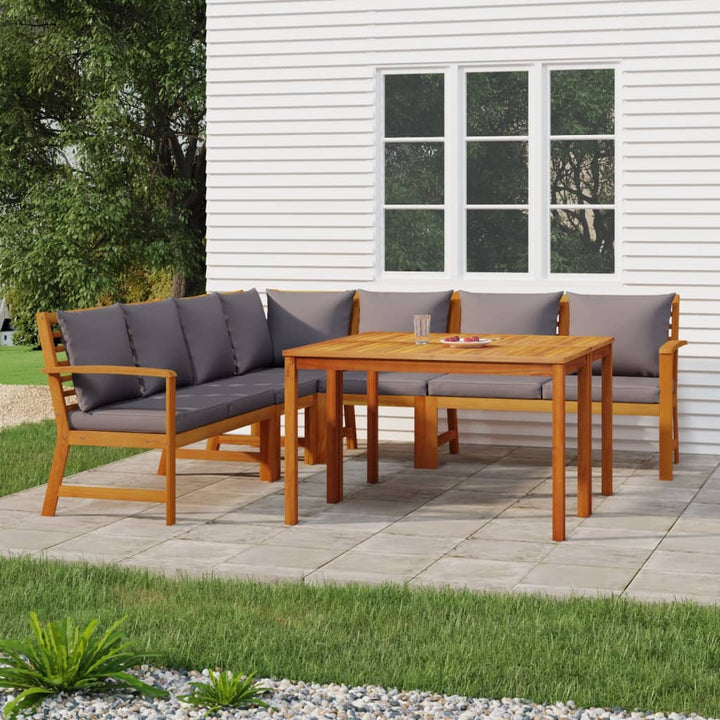 Set Mobilier De Grădină Cu Perne, 9 Piese, Lemn Masiv De Acacia
