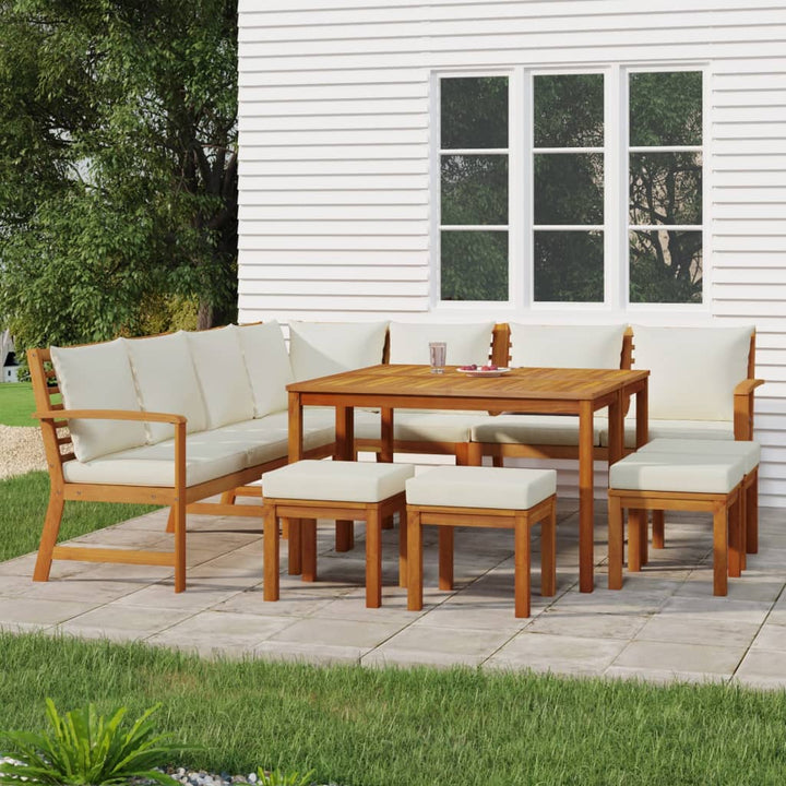 Set Mobilier De Grădină Cu Perne, 9 Piese, Lemn Masiv De Acacia