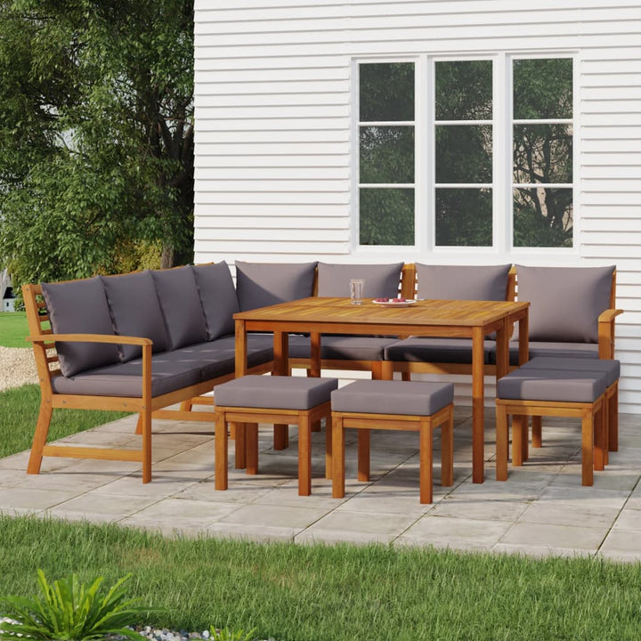 Set Mobilier De Grădină Cu Perne, 9 Piese, Lemn Masiv De Acacia