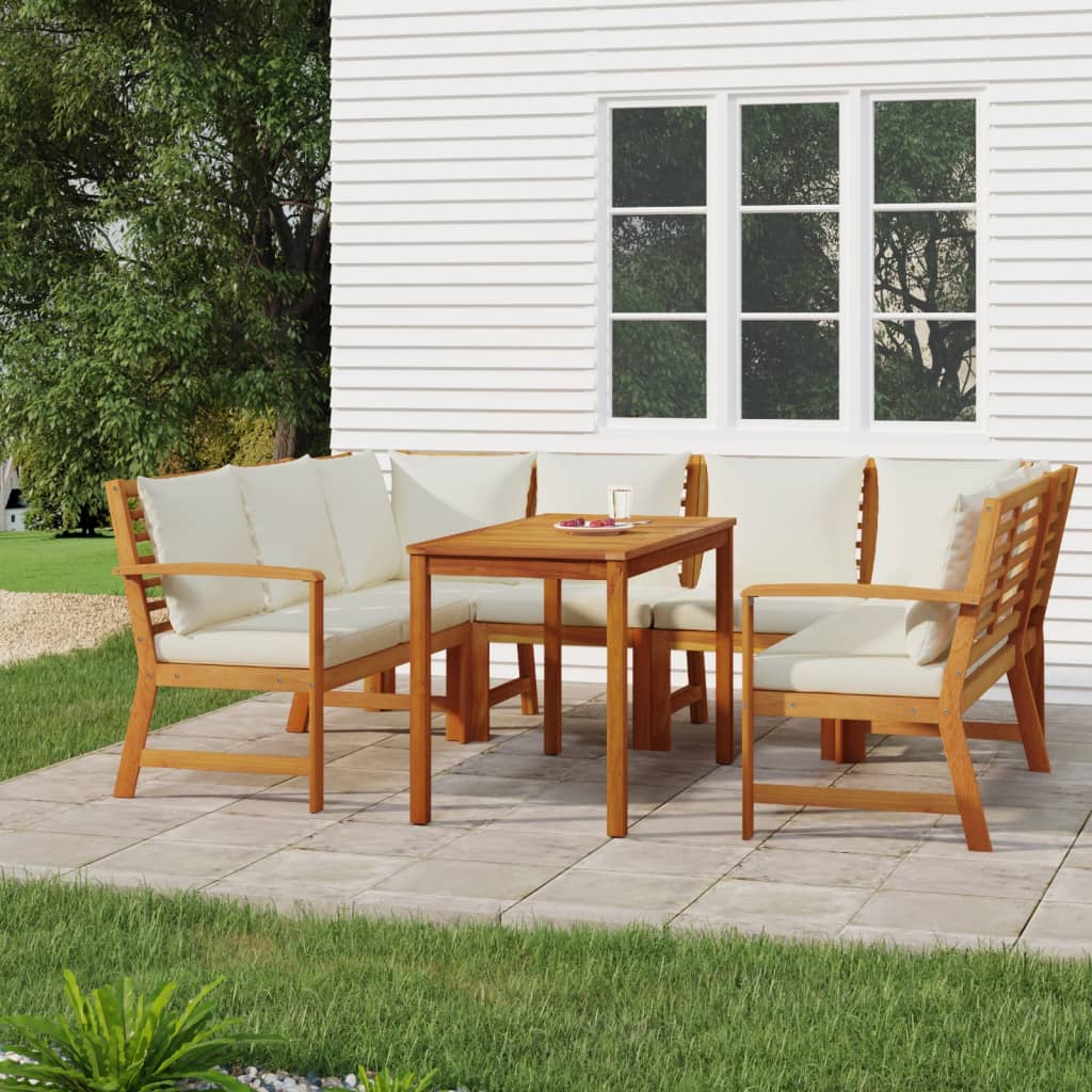Set Mobilier De Grădină Cu Perne, 9 Piese, Lemn Masiv De Acacia