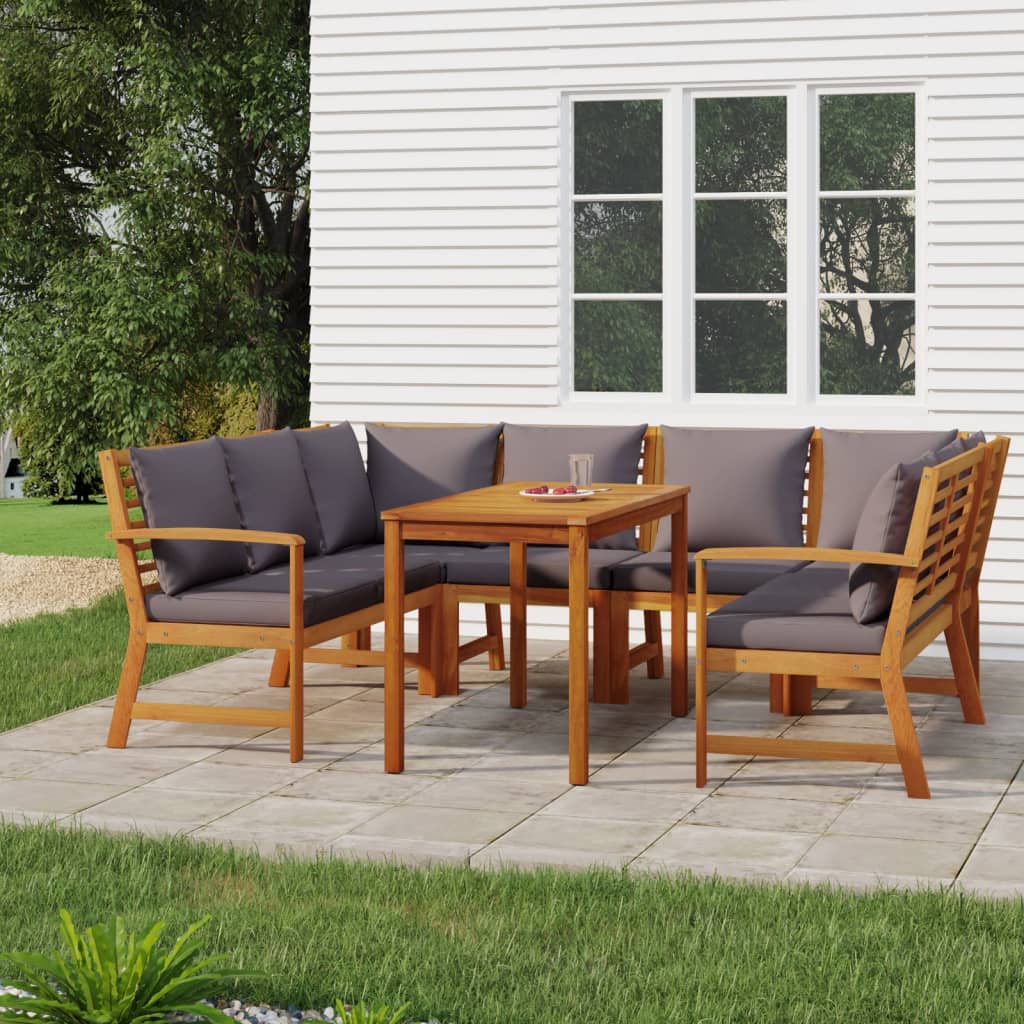 Set Mobilier De Grădină Cu Perne, 9 Piese, Lemn Masiv De Acacia
