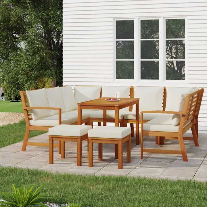 Set Mobilier De Grădină Cu Perne, 9 Piese, Lemn Masiv De Acacia