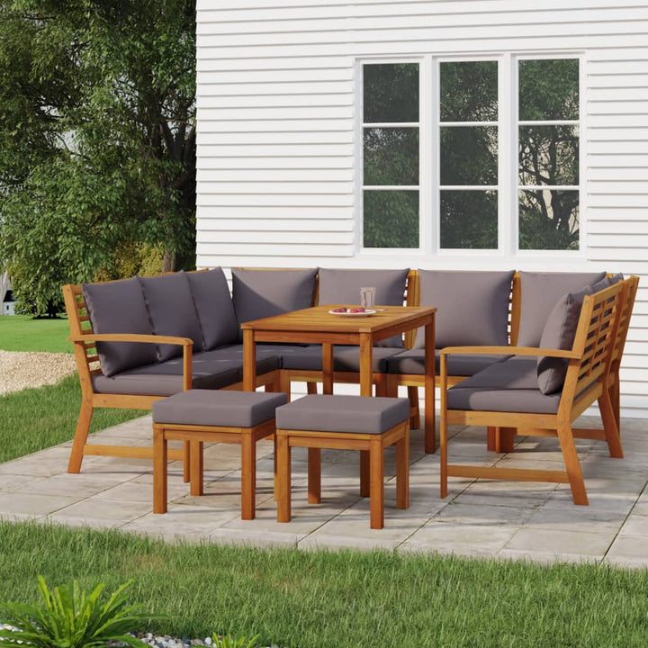 Set Mobilier De Grădină Cu Perne, 9 Piese, Lemn Masiv De Acacia
