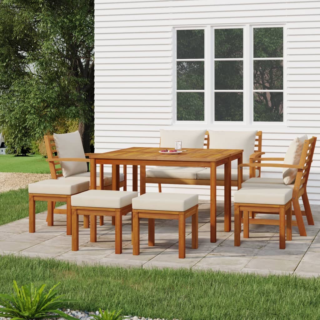 Set Mobilier De Grădină Cu Perne, 9 Piese, Lemn Masiv De Acacia