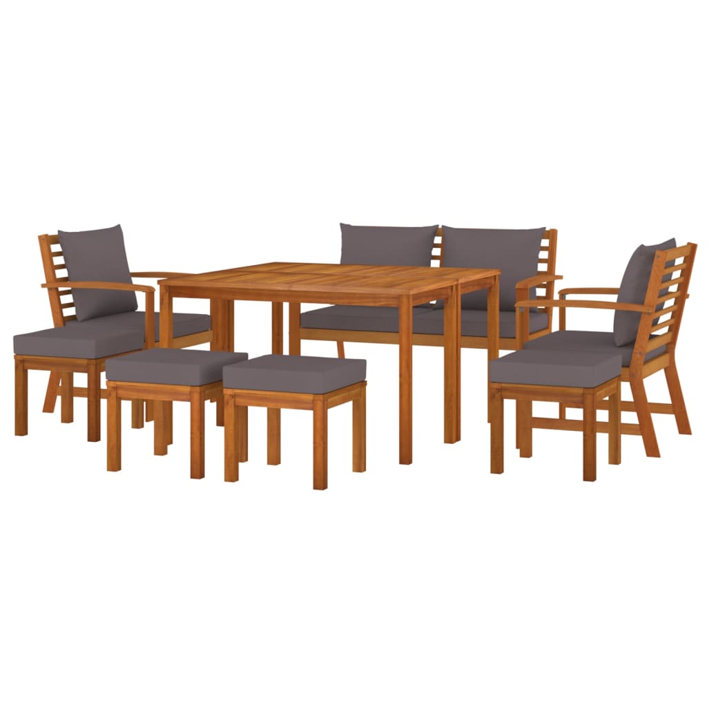 Set Mobilier De Grădină Cu Perne, 9 Piese, Lemn Masiv De Acacia