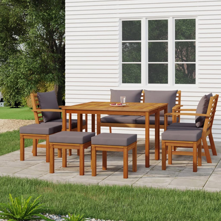 Set Mobilier De Grădină Cu Perne, 9 Piese, Lemn Masiv De Acacia