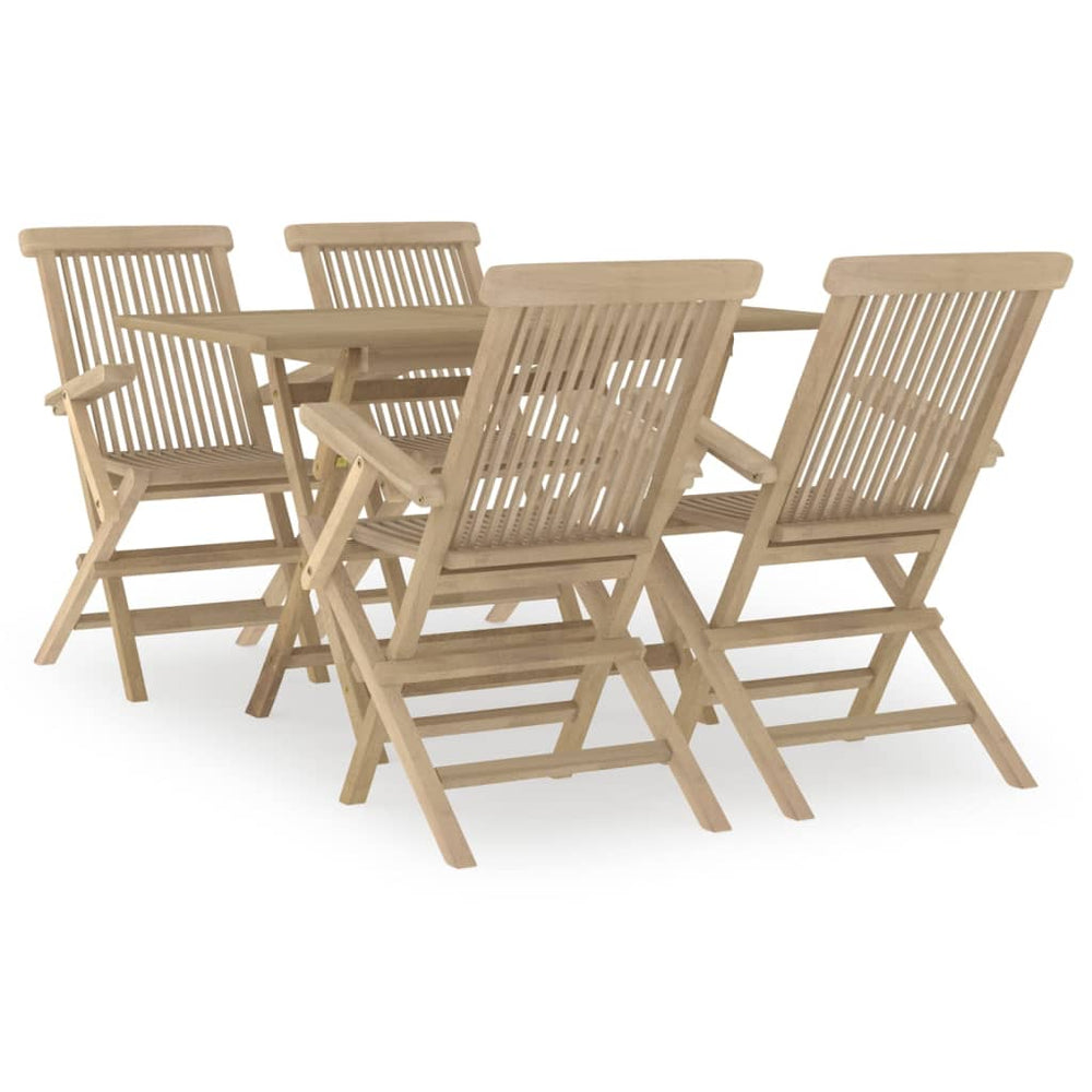 Set Mobilier De Grădină, 5 Piese, Gri, Lemn Masiv De Tec