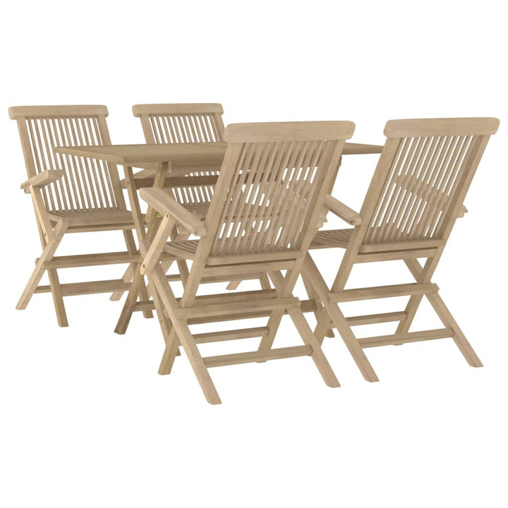 Set Mobilier De Grădină, 5 Piese, Gri, Lemn Masiv De Tec