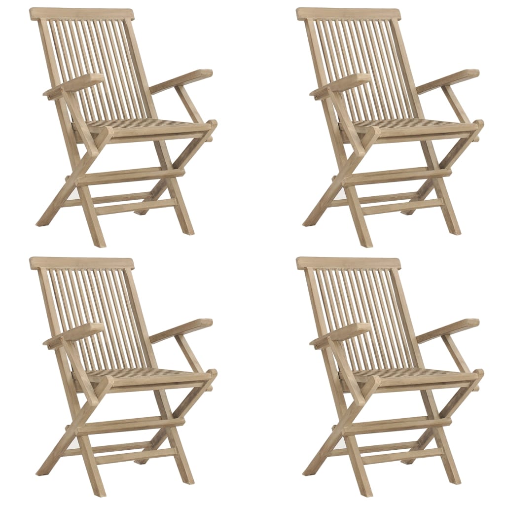Set Mobilier De Grădină, 5 Piese, Gri, Lemn Masiv De Tec