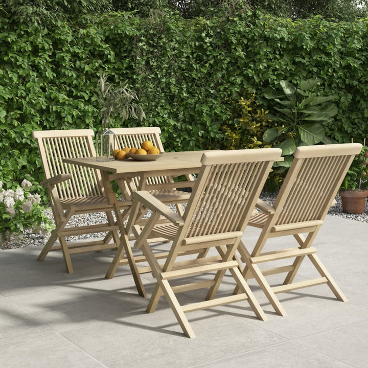 Set Mobilier De Grădină, 5 Piese, Gri, Lemn Masiv De Tec