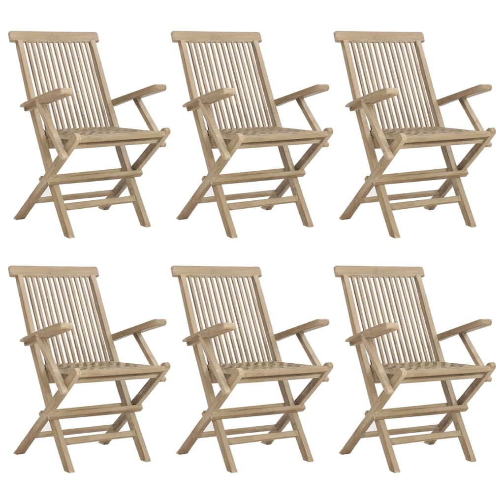 Scaune De Grădină Pliante 6 Buc. Gri 56X61X89 Cm Lemn Masiv Tec