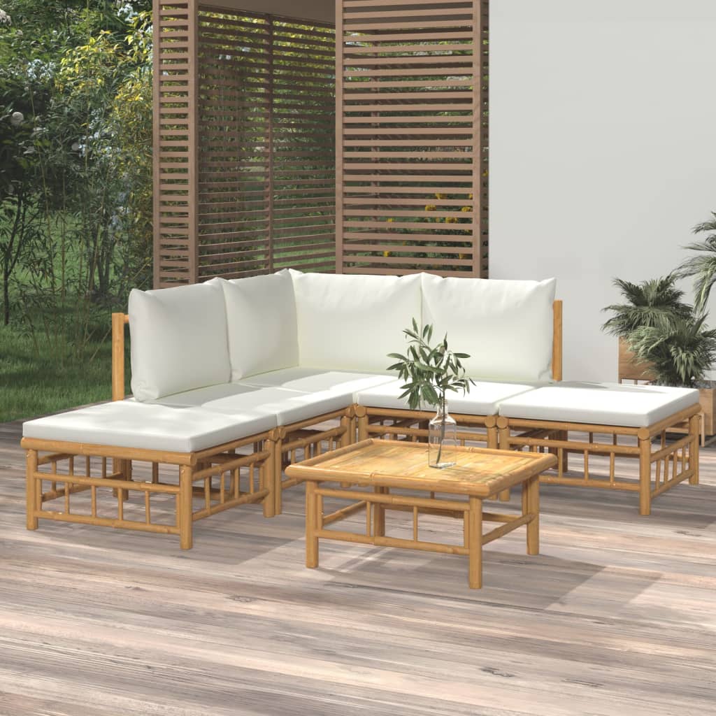 Set Mobilier De Grădină Cu Perne Alb , 6 Piese, Bambus