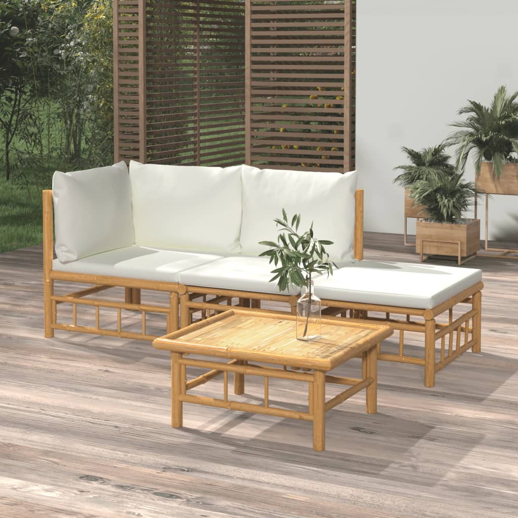 Set Mobilier De Grădină Cu Perne Alb , 6 Piese, Bambus