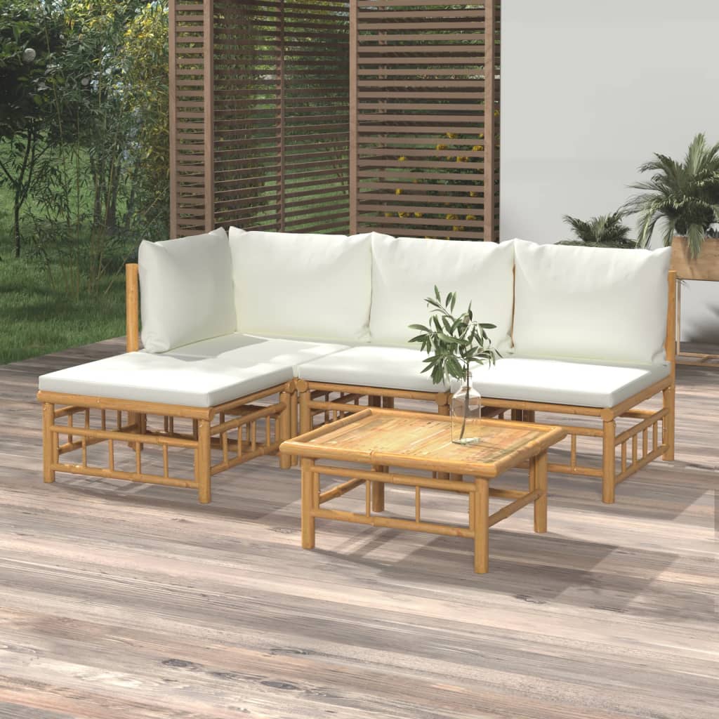 Set Mobilier De Grădină Cu Perne Alb , 6 Piese, Bambus