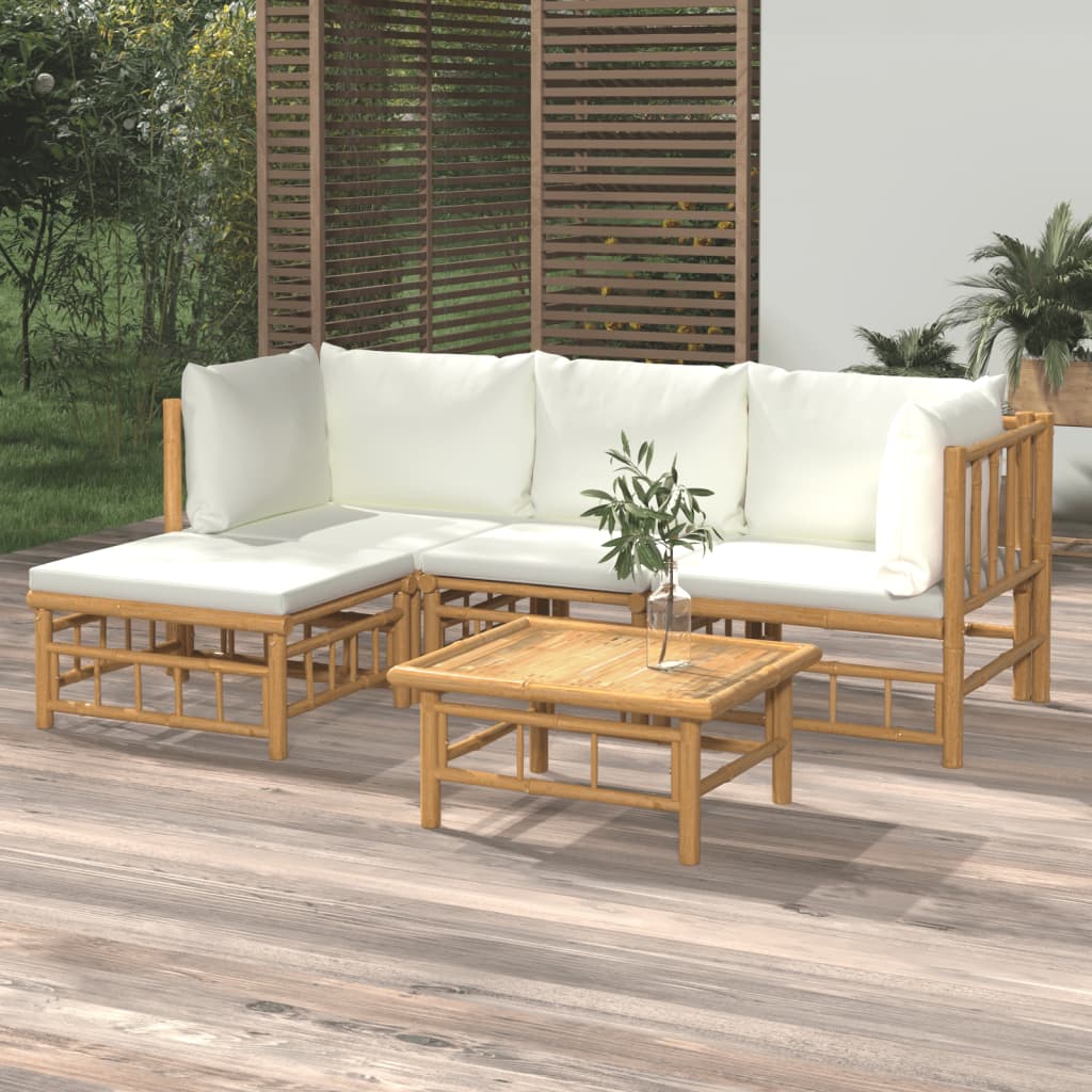 Set Mobilier De Grădină Cu Perne Alb , 6 Piese, Bambus
