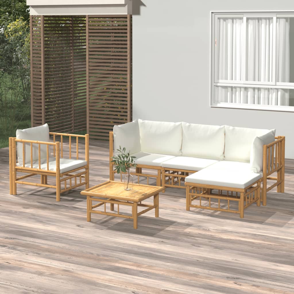 Set Mobilier De Grădină Cu Perne Alb , 6 Piese, Bambus