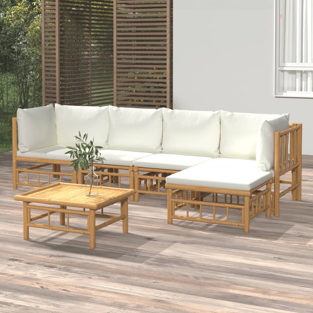 Set Mobilier De Grădină Cu Perne Alb , 6 Piese, Bambus