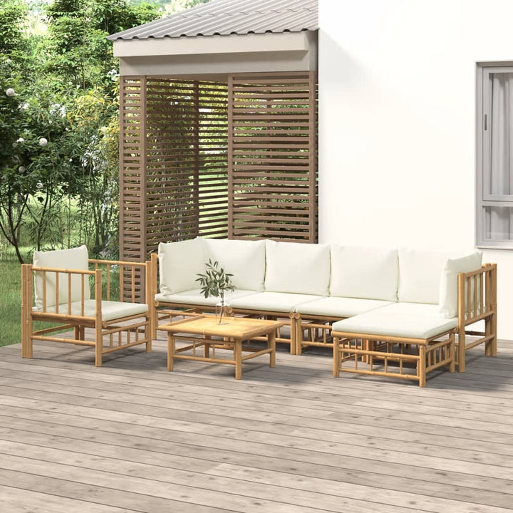 Set Mobilier De Grădină Cu Perne Alb , 6 Piese, Bambus