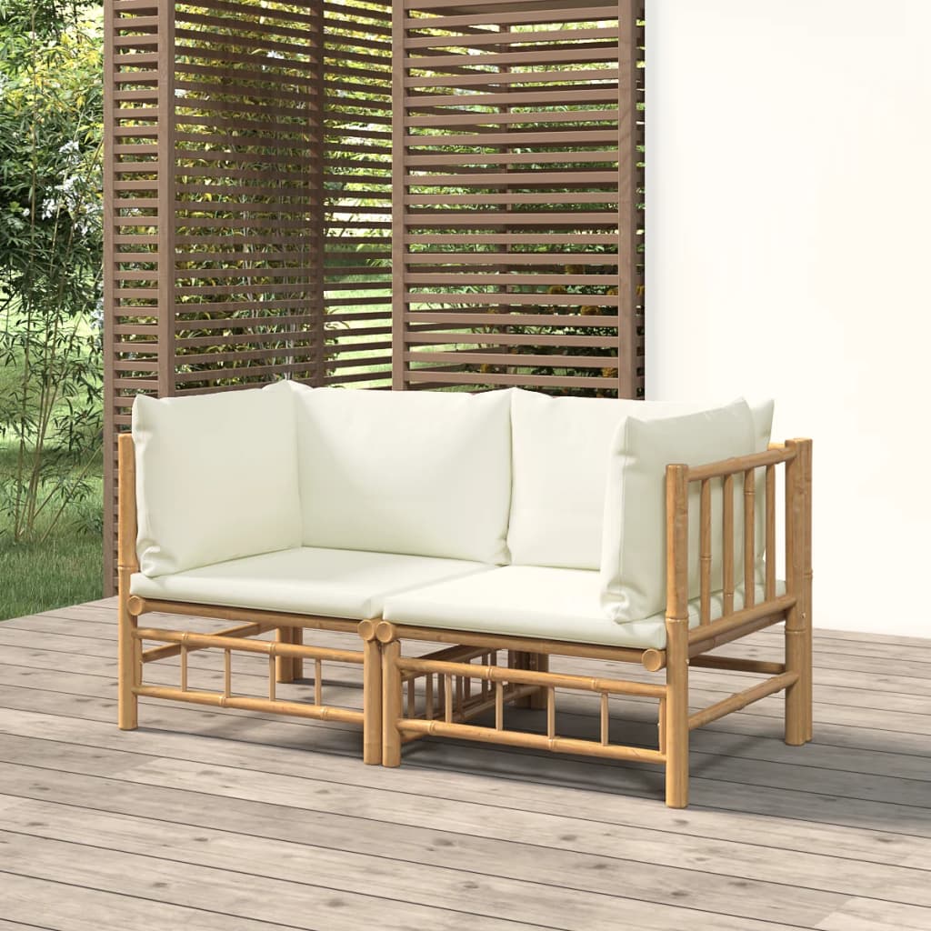 Set Mobilier De Grădină Cu Perne Alb , 6 Piese, Bambus