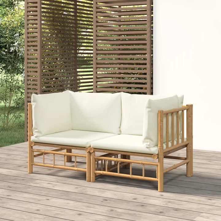 Set Mobilier De Grădină Cu Perne Alb , 6 Piese, Bambus