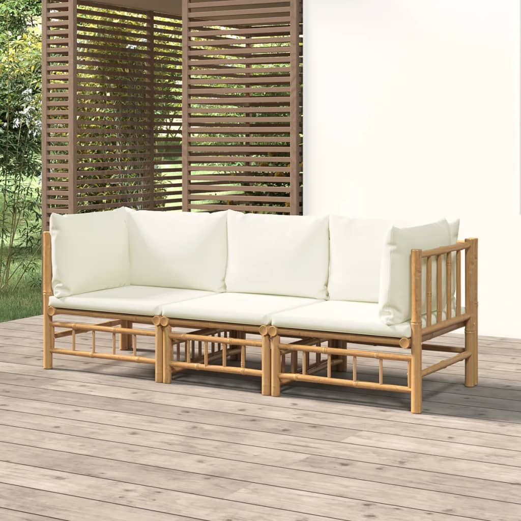Set Mobilier De Grădină Cu Perne Alb , 6 Piese, Bambus
