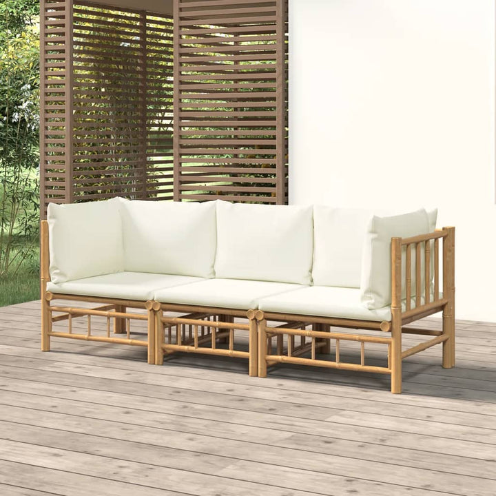 Set Mobilier De Grădină Cu Perne Alb , 6 Piese, Bambus