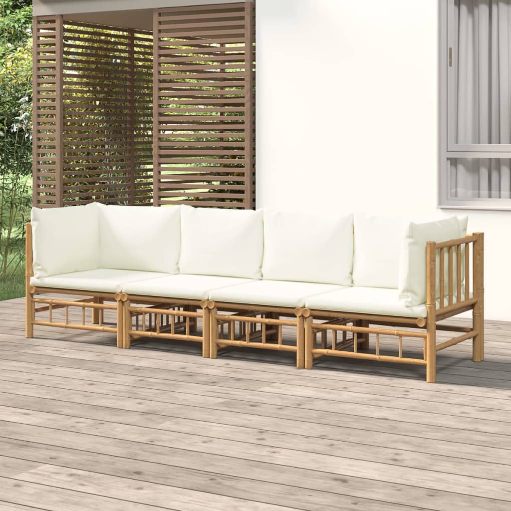 Set Mobilier De Grădină Cu Perne Alb , 6 Piese, Bambus