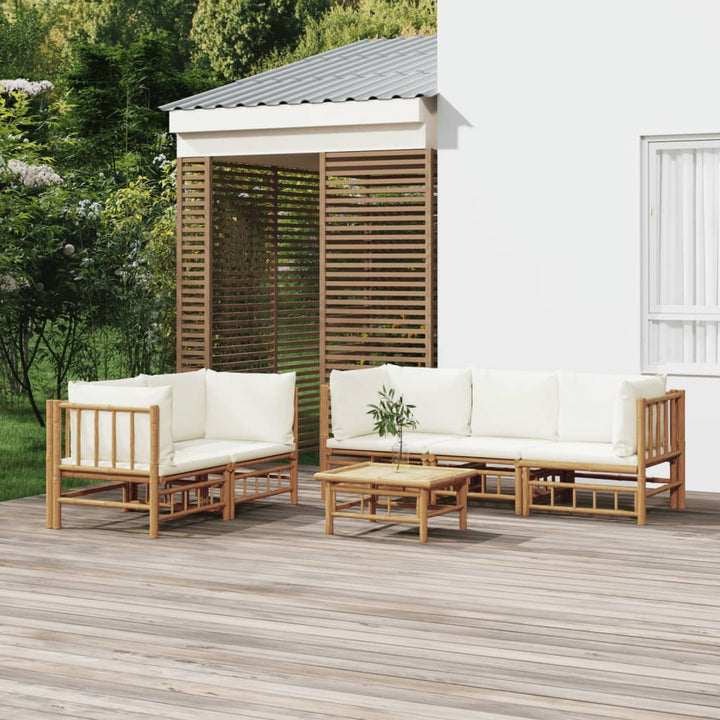Set Mobilier De Grădină Cu Perne Alb , 6 Piese, Bambus