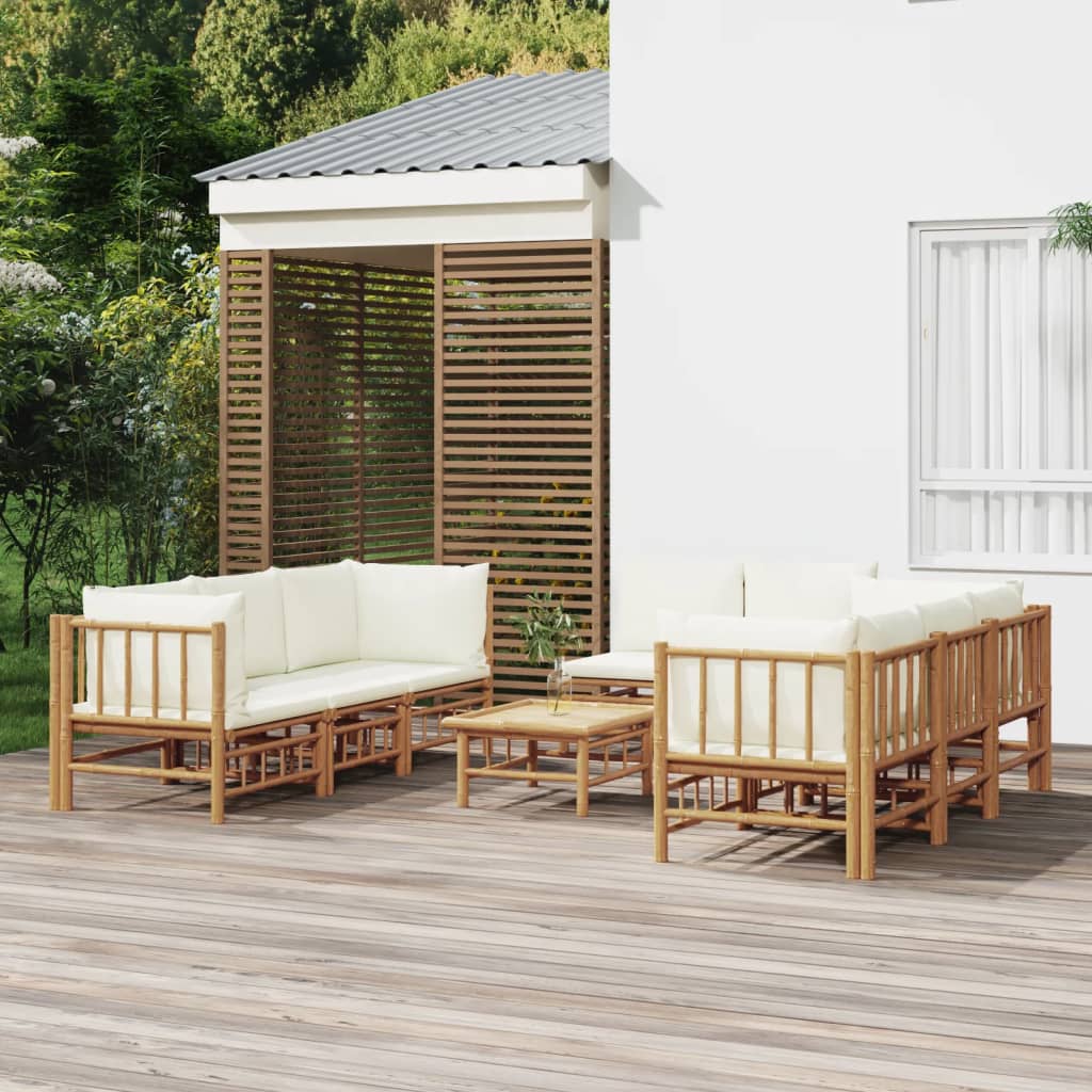 Set Mobilier De Grădină Cu Perne Alb , 6 Piese, Bambus
