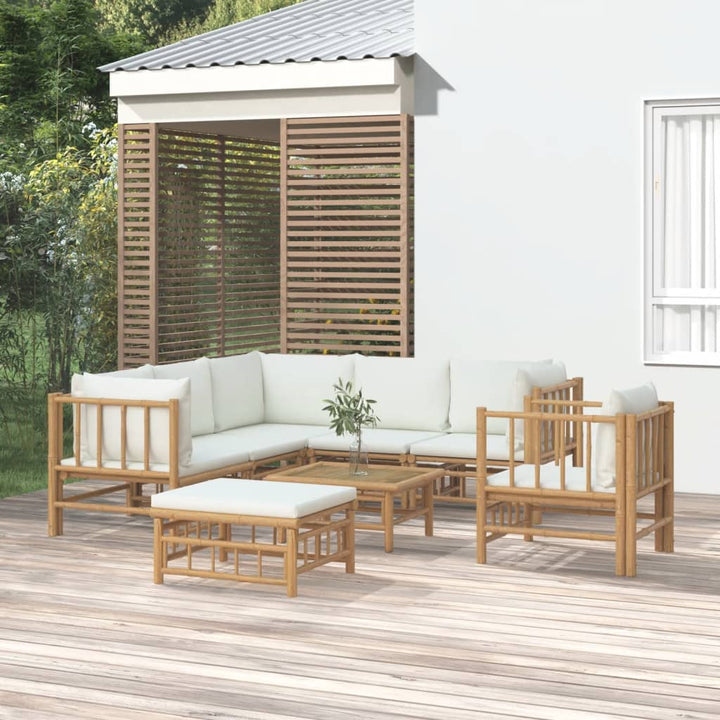 Set Mobilier De Grădină Cu Perne Alb , 6 Piese, Bambus