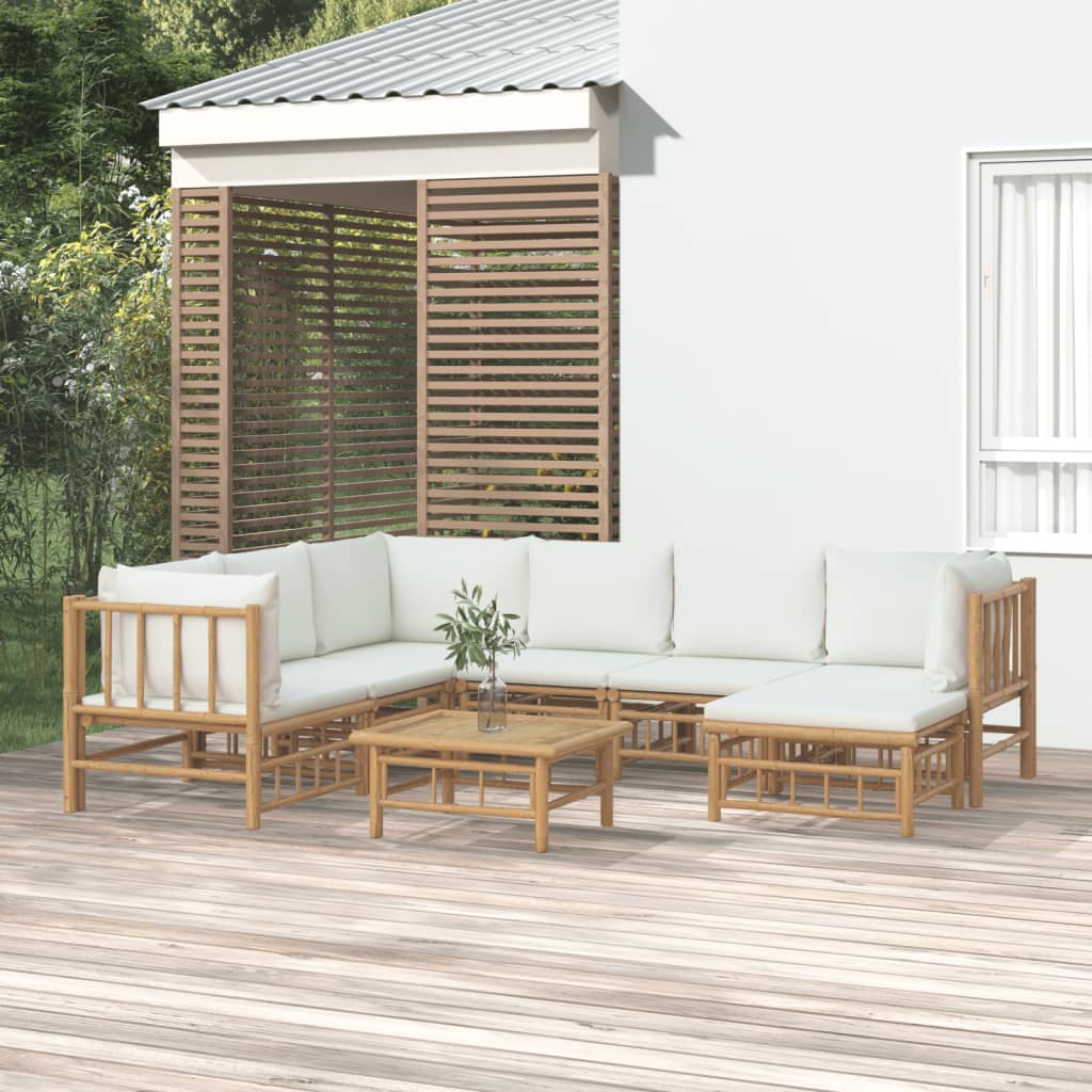 Set Mobilier De Grădină Cu Perne Alb , 6 Piese, Bambus