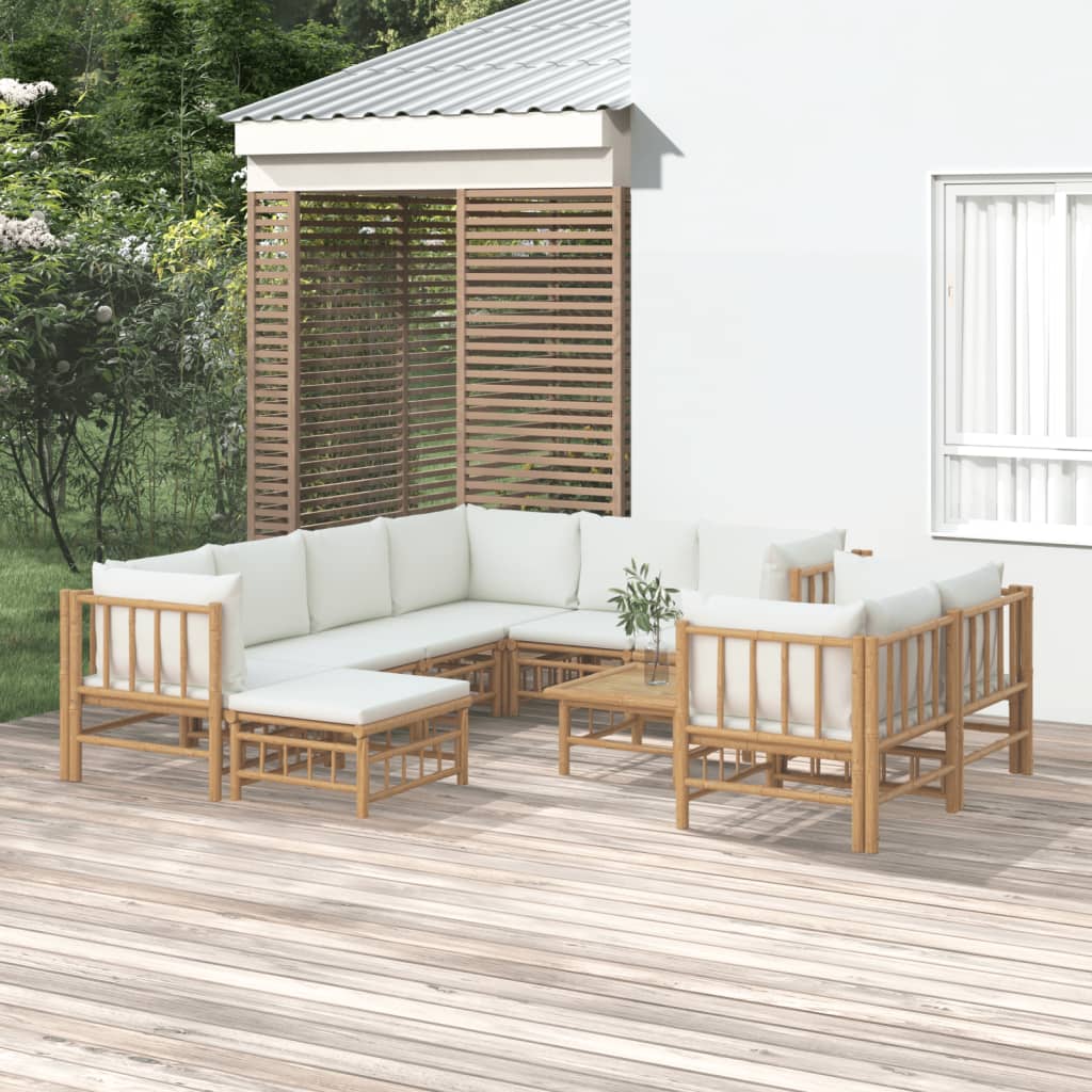 Set Mobilier De Grădină Cu Perne Alb , 6 Piese, Bambus