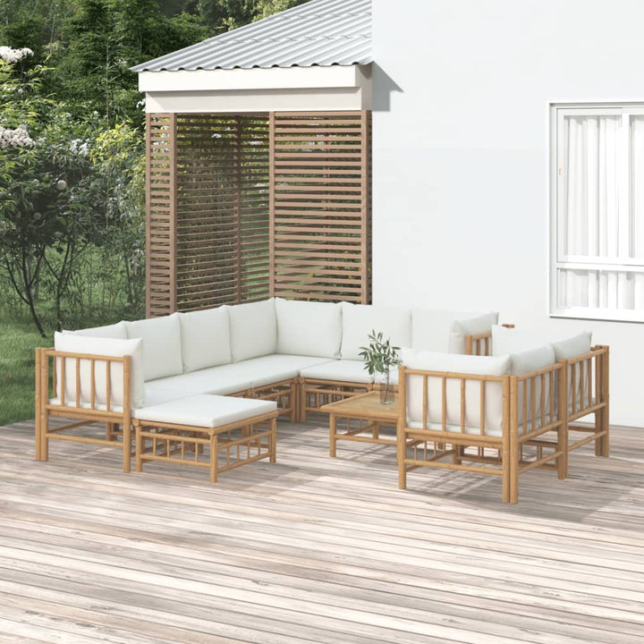 Set Mobilier De Grădină Cu Perne Alb , 6 Piese, Bambus