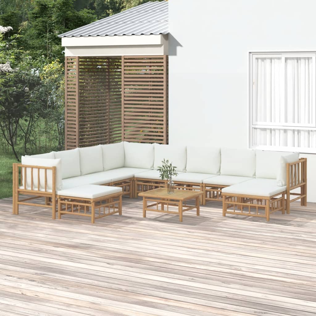 Set Mobilier De Grădină Cu Perne Alb , 6 Piese, Bambus