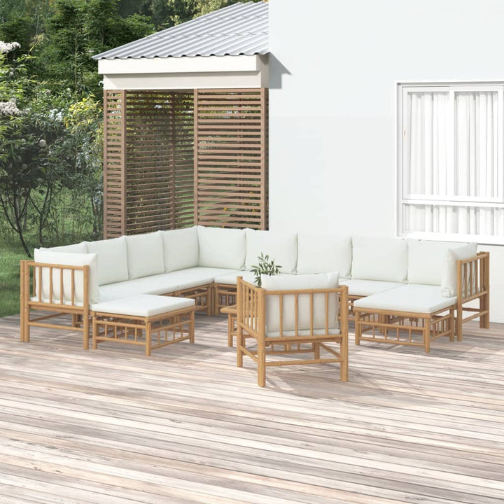 Set Mobilier De Grădină Cu Perne Alb , 6 Piese, Bambus