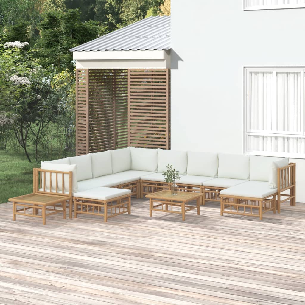 Set Mobilier De Grădină Cu Perne Alb , 6 Piese, Bambus