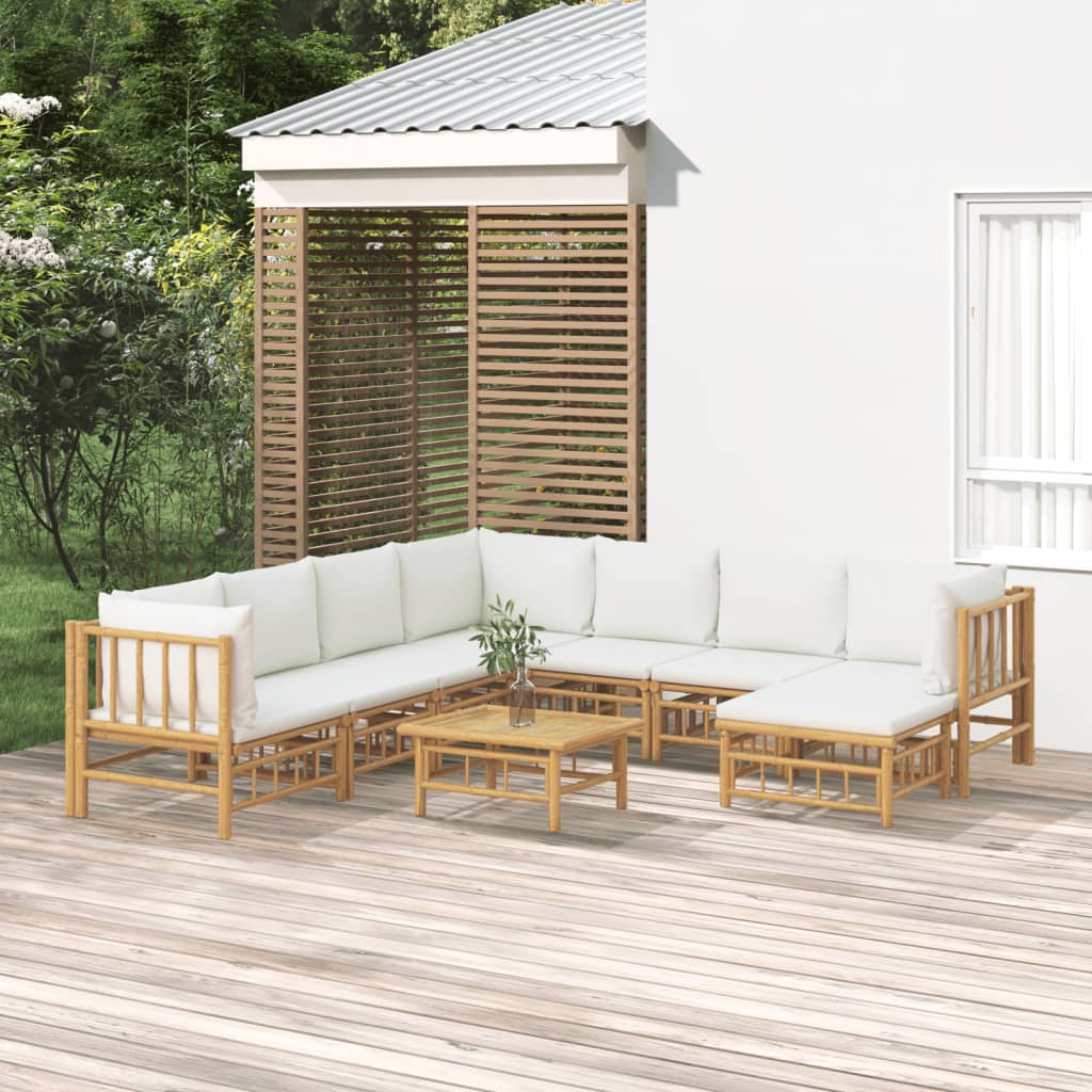 Set Mobilier De Grădină Cu Perne Alb , 6 Piese, Bambus