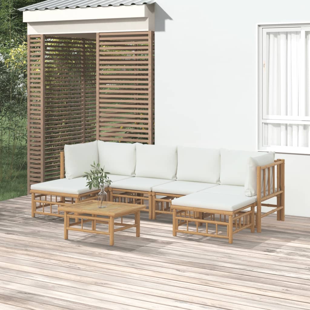 Set Mobilier De Grădină Cu Perne Alb , 6 Piese, Bambus