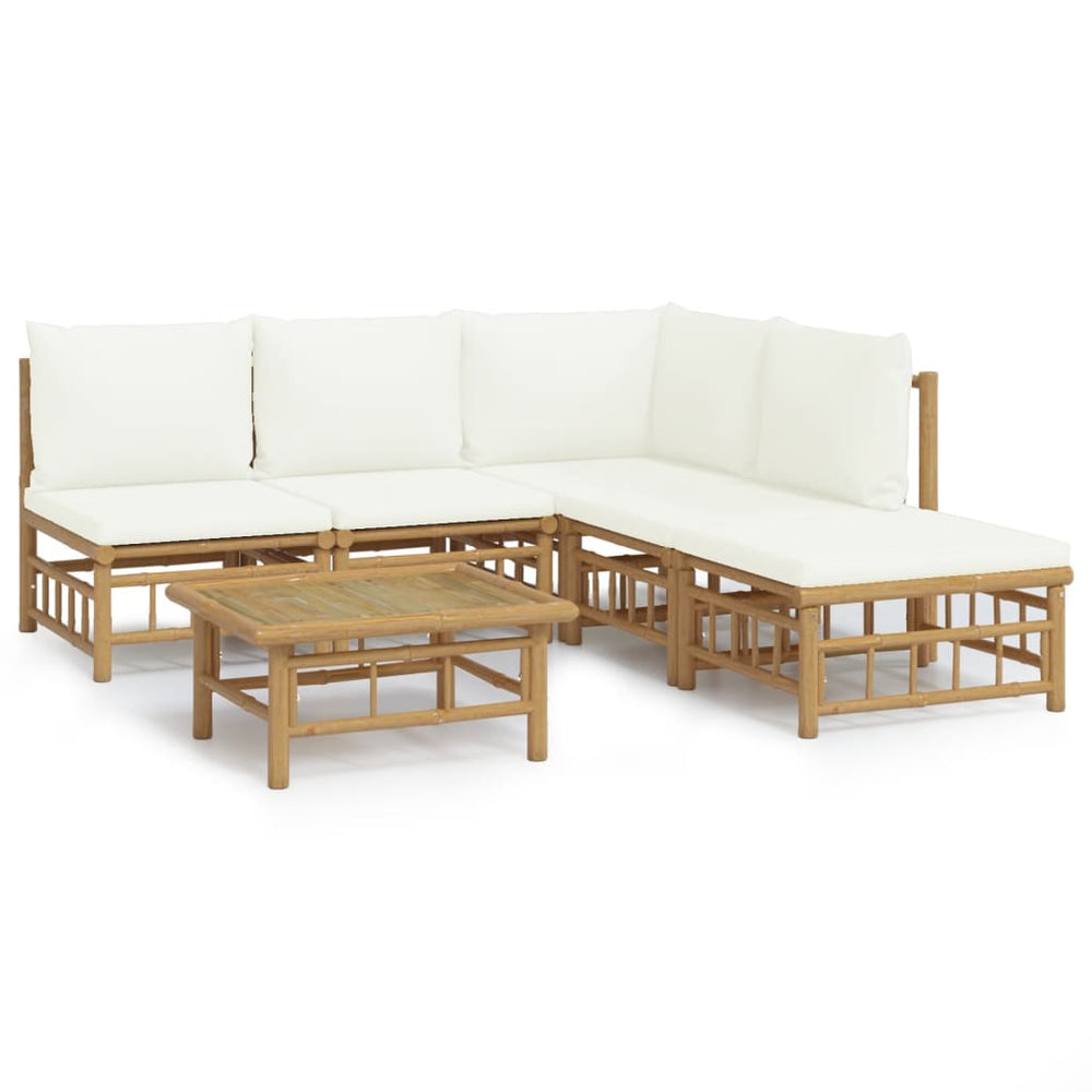 Set Mobilier De Grădină Cu Perne Alb , 6 Piese, Bambus