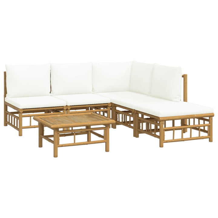 Set Mobilier De Grădină Cu Perne Alb , 6 Piese, Bambus
